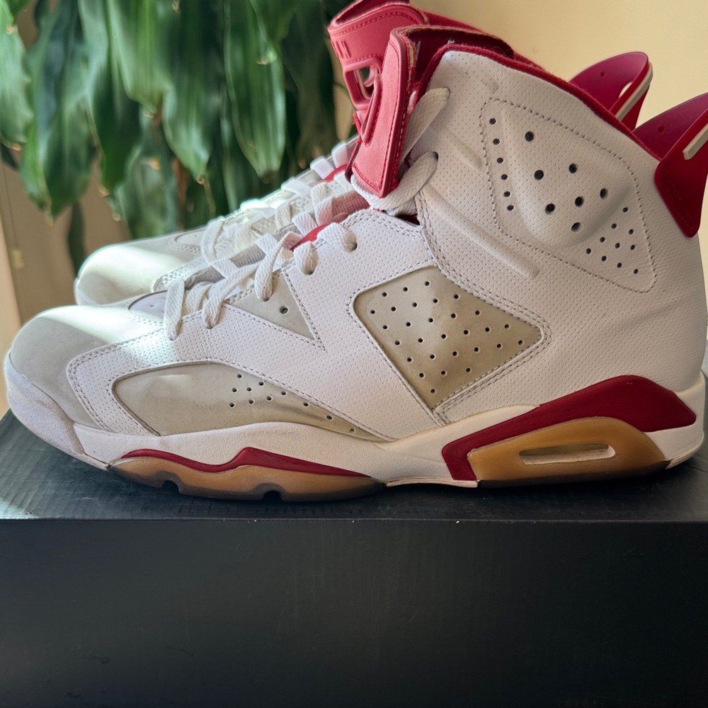 White and Red Jordans High-Top Sneakers